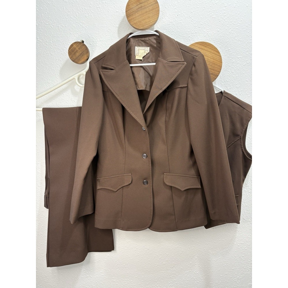 70s Vintage H Bar C California Ranchwear Western 3-Piece Flare Pant Suit Brown